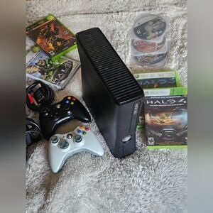 Xbox 360 Slim, 7 games, 2 controllers, Power, New Thermal Tape, Halo+Tombraider